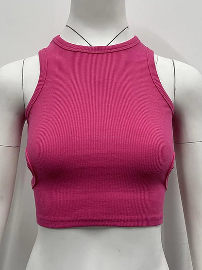 2025 Summer Solid Color Sleeveless T Shirt Women&#8217;s Side Hole Knitted Tops Knitted Tops Basic Wear Streetwear