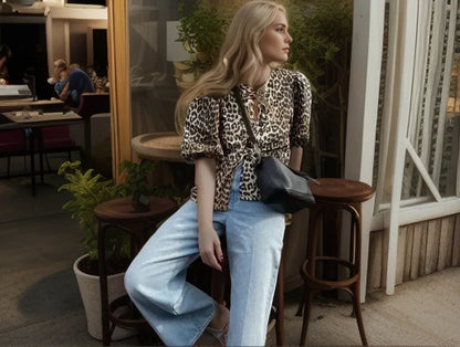 2025 Summer Vintage Red New Korean Retro Bubble Sleeve Female Shirt Blouse