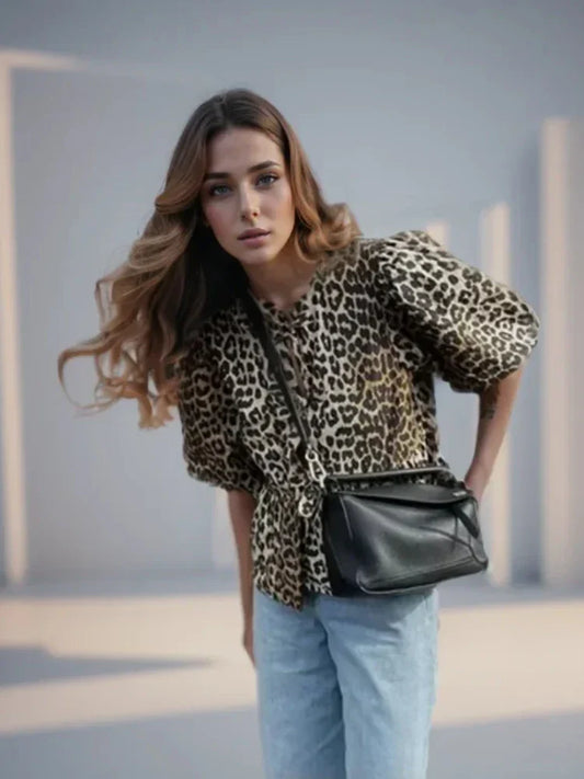 2025 Summer Vintage Red New Korean Retro Bubble Sleeve Female Shirt Blouse