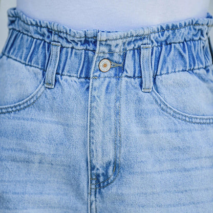 2025 Summer Women's Denim Fashion Vintage Streetwear Stretch Elastic Waist New Crimping Shorts