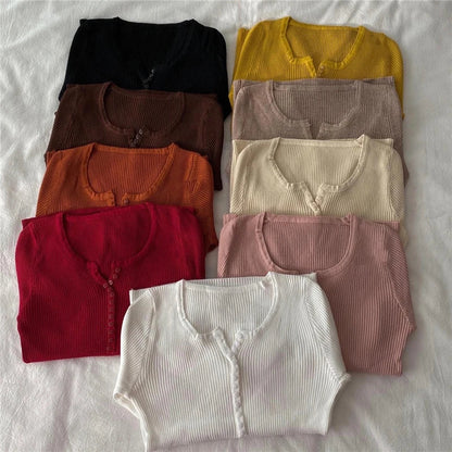 FashionSierra Basic Primer Button Chic Soft Slim Knitted Autumn Women's 2025 Sweater