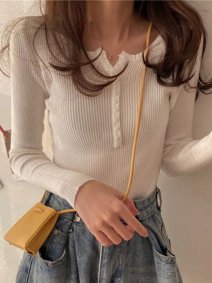 FashionSierra Basic Primer Button Chic Soft Slim Knitted Autumn Women's 2025 Sweater