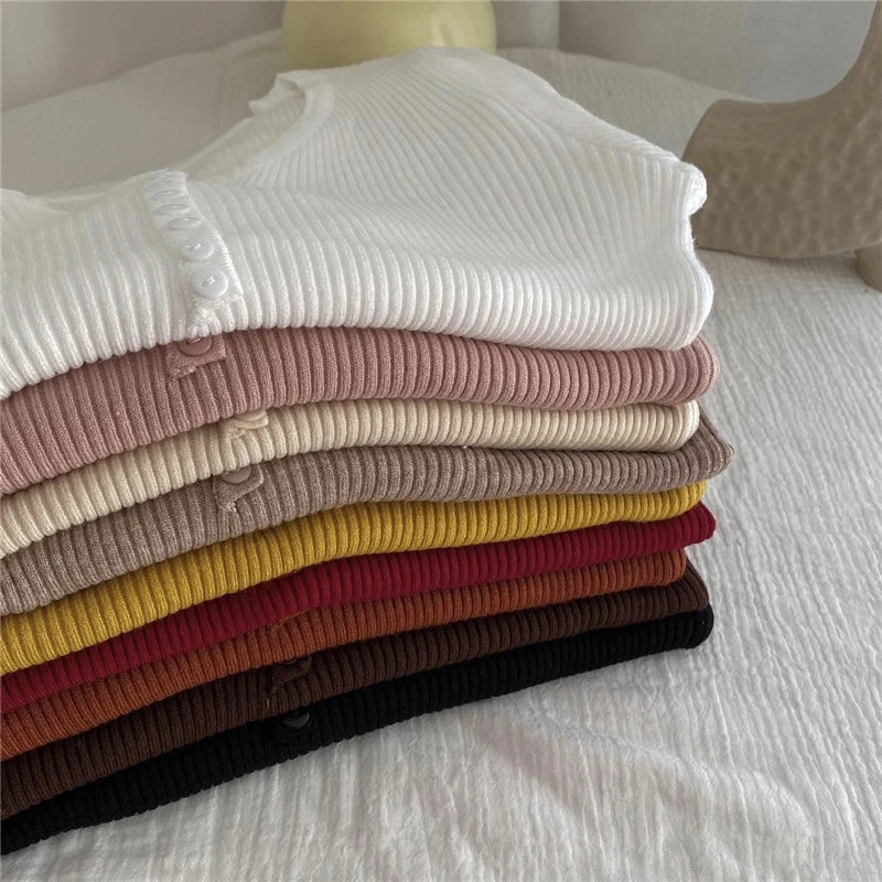 FashionSierra Basic Primer Button Chic Soft Slim Knitted Autumn Women's 2025 Sweater