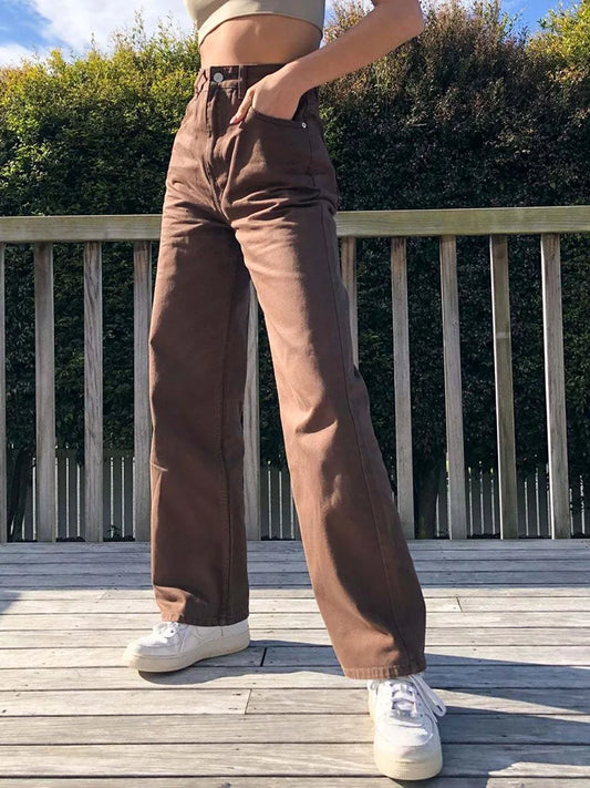 FashionSierra - 2025 Women Wide Baggy Oversized Classic Casual Brown Trouser