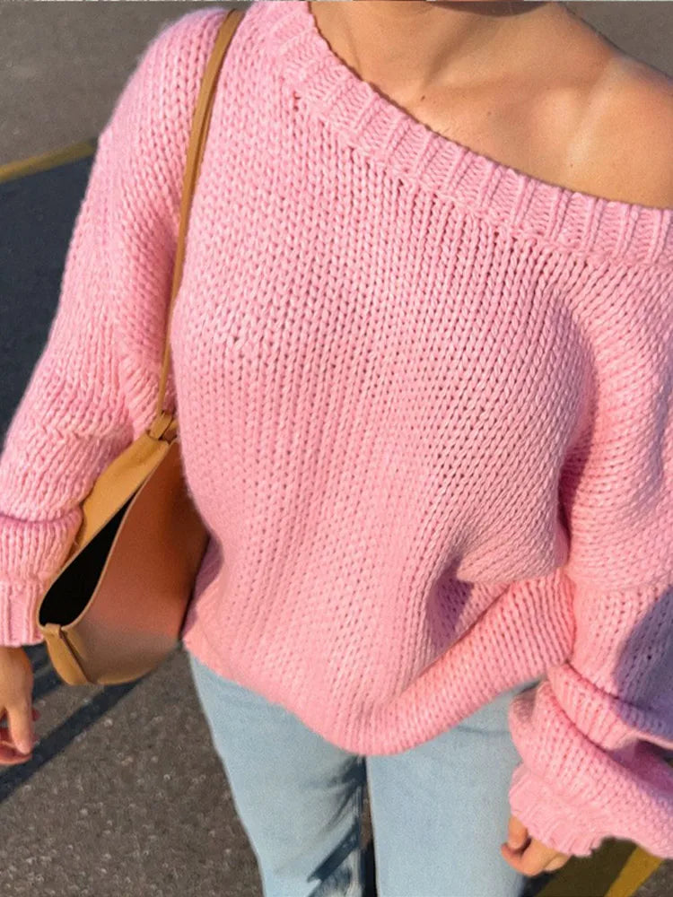 2025 Women O New Long Sleeves Loose Knit Pullover Casual Female Chic Sweater