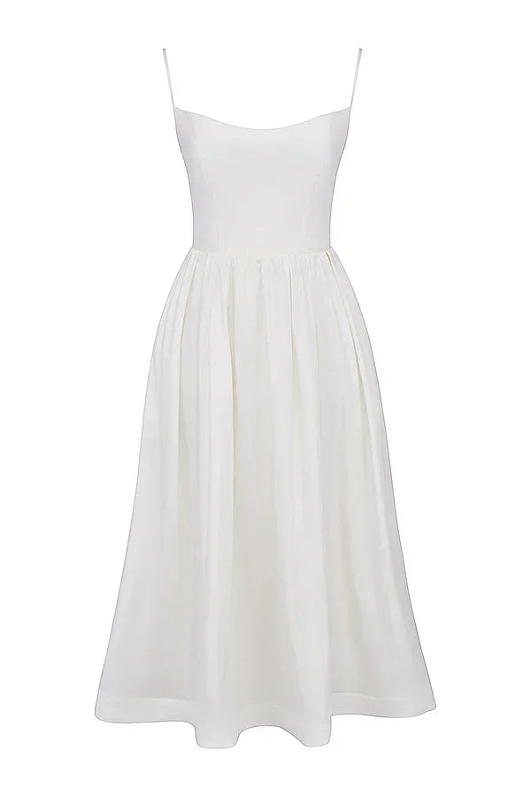 2025 Women's Pink and Pretty White Vacation Spaghetti Strap Beach A Line Party Casual Midi Dress