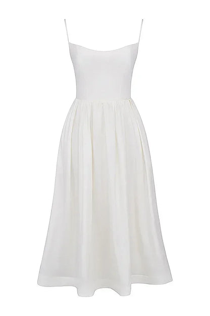 2025 Women's Pink and Pretty White Vacation Spaghetti Strap Beach A Line Party Casual Midi Dress