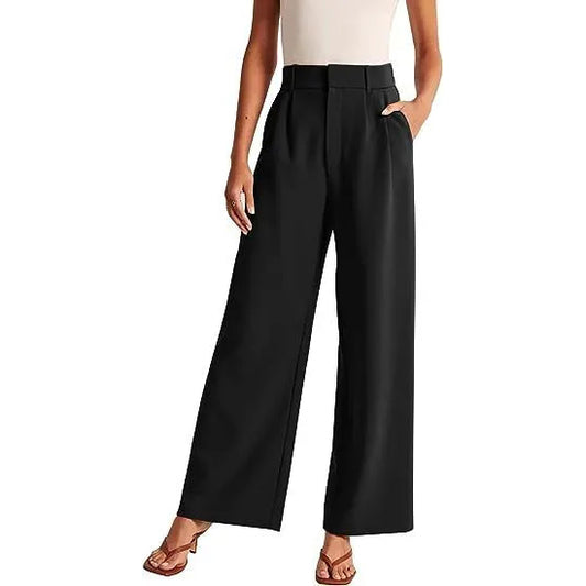 Pantalones anchos de cintura alta de color liso informales a la moda para mujer