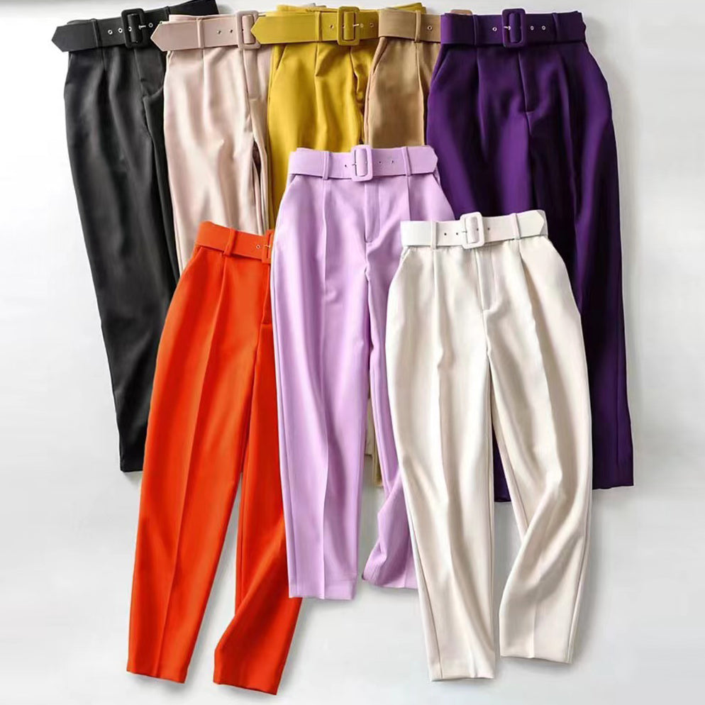 Pantalones casuales de pierna recta de color sólido para mujer