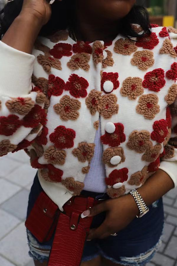 Chaqueta informal de manga larga con botones y diseño floral para mujer