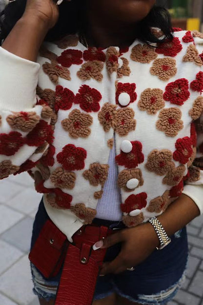 Chaqueta informal de manga larga con botones y diseño floral para mujer