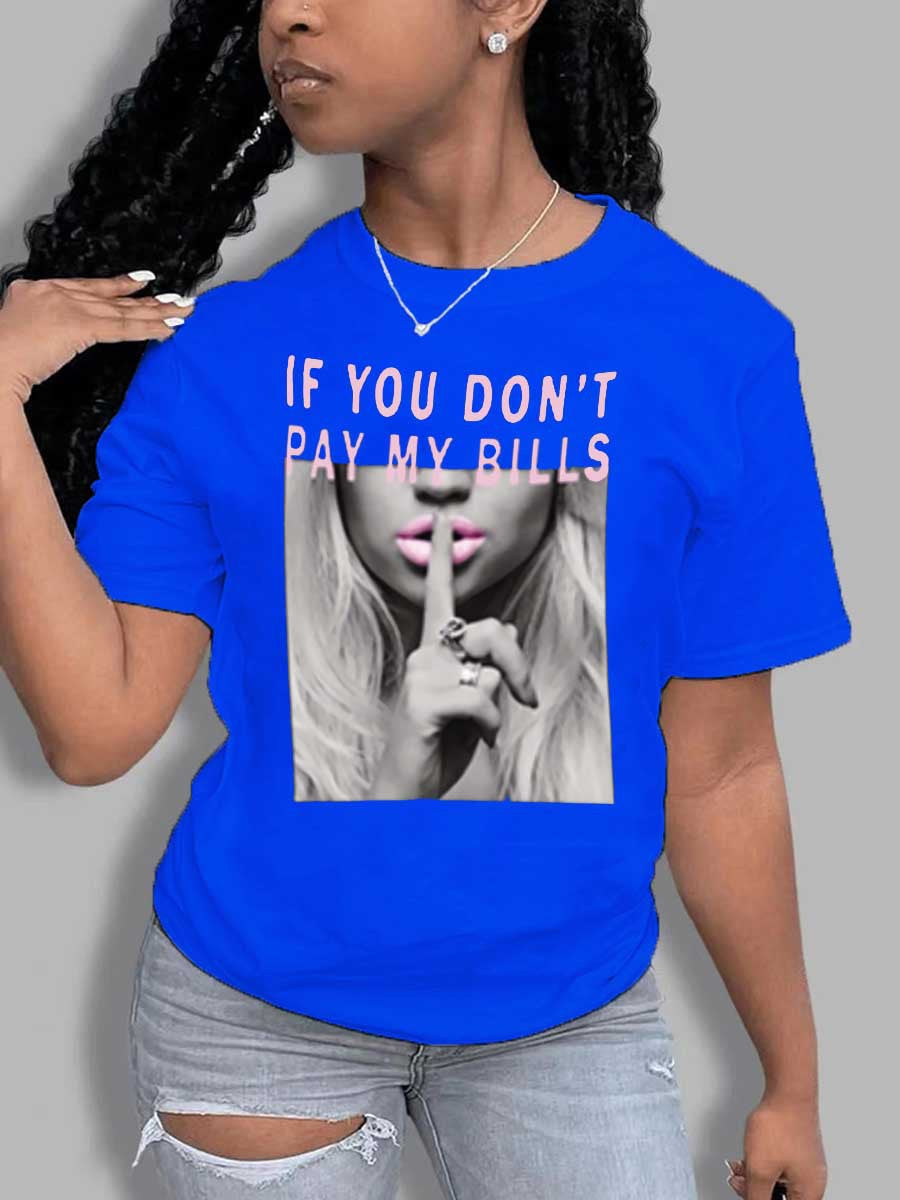 Camiseta informal holgada de talla grande para mujer, cuello redondo, manga corta, estampado de letras y eslogan