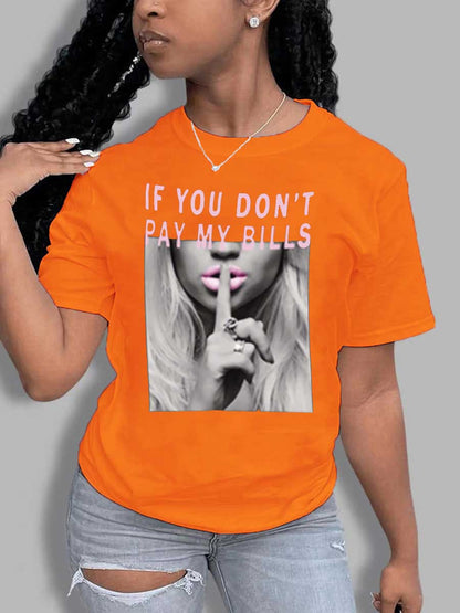 Camiseta informal holgada de talla grande para mujer, cuello redondo, manga corta, estampado de letras y eslogan