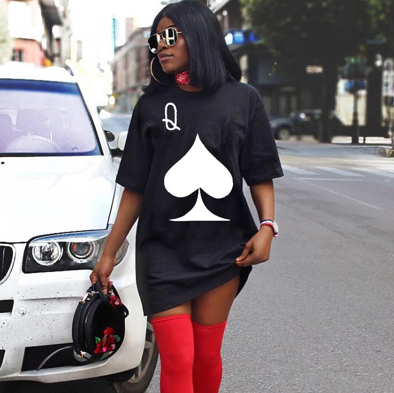 Vestidos casuales con estampado de póker de manga corta y talla grande para mujer, tallas L-5XL