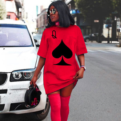 Vestidos casuales con estampado de póker de manga corta y talla grande para mujer, tallas L-5XL