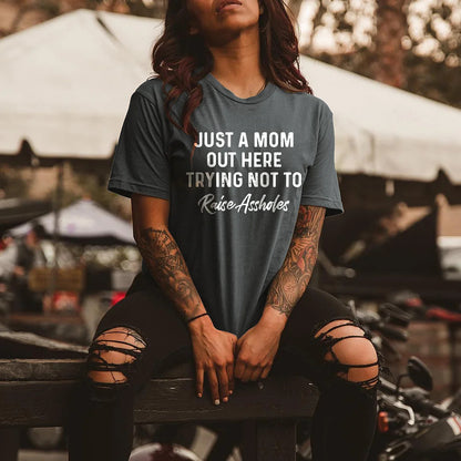 Camiseta informal de manga corta con cuello redondo y estampado de letras y eslogan para mujer