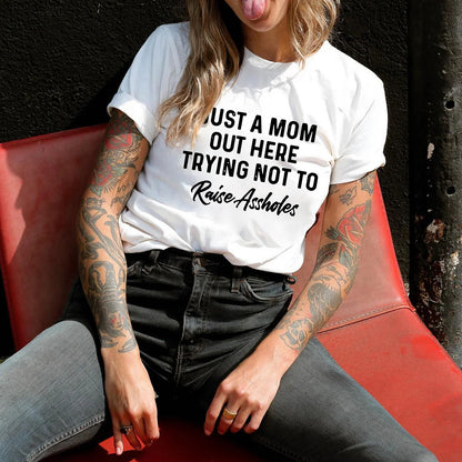 Camiseta informal de manga corta con cuello redondo y estampado de letras y eslogan para mujer