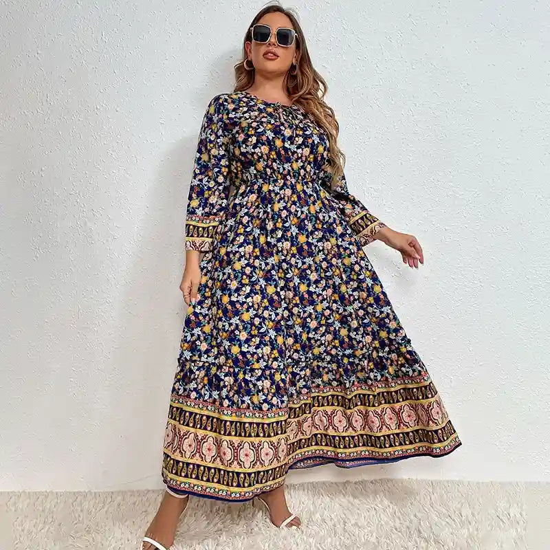 Vestido informal con estampado de flores diminutas para mujer, talla grande