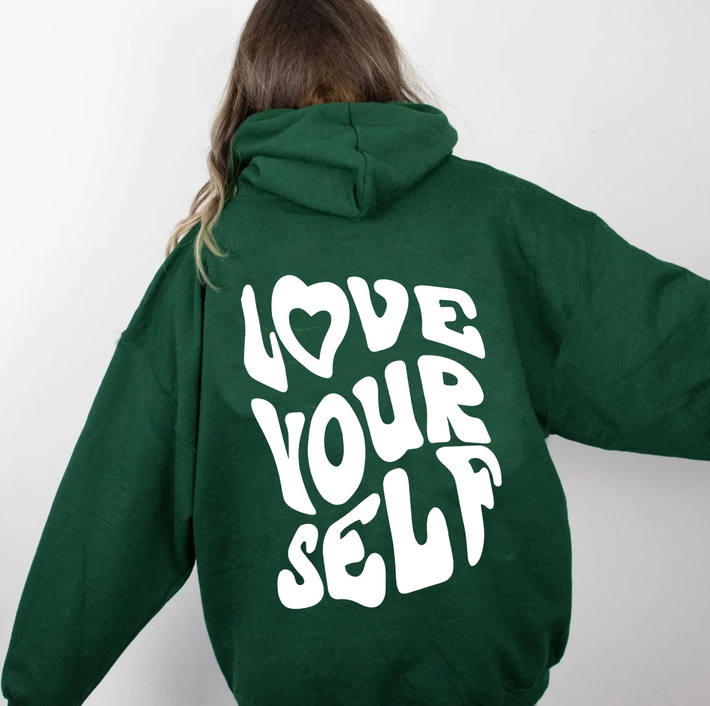 Sudadera con capucha de manga larga con estampado de letras en la espalda, holgada e informal para mujer