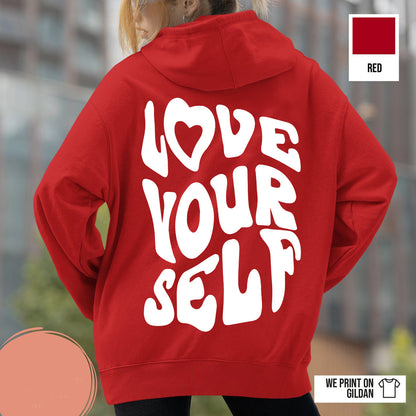 Sudadera con capucha de manga larga con estampado de letras en la espalda, holgada e informal para mujer