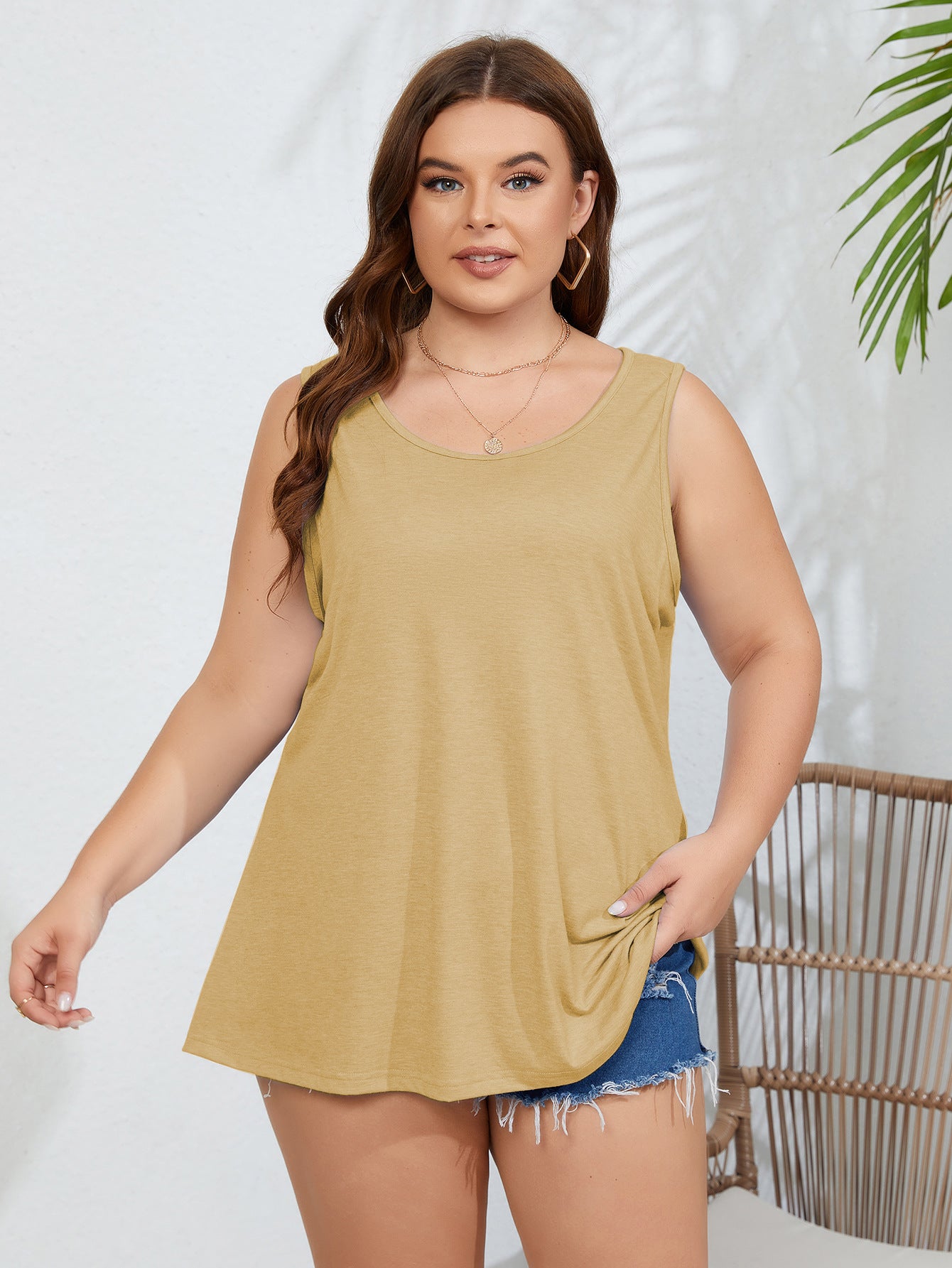 Camiseta sin mangas informal de talla grande para mujer
