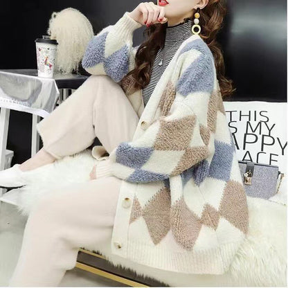 Cárdigan informal elegante de manga larga con bloqueo de color para mujer, holgado y de un solo pecho