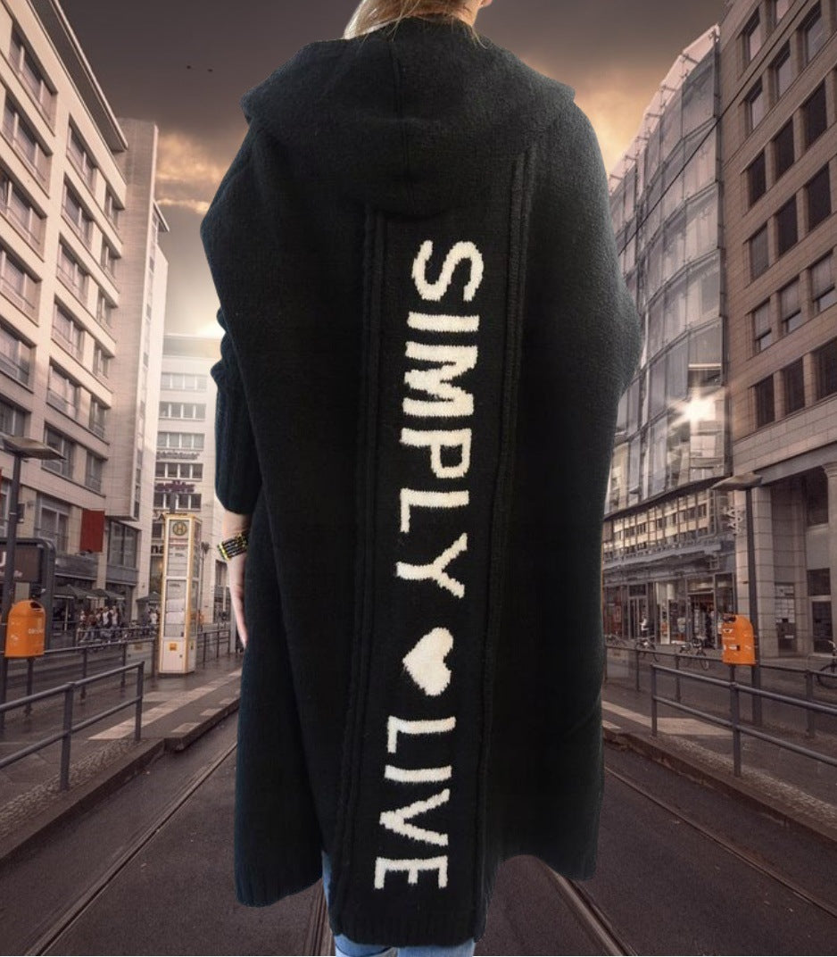 Women Casual Autumn Knitted Cardigan Lazy Loose Solid Color Long Sleeves Hooded Over Coat