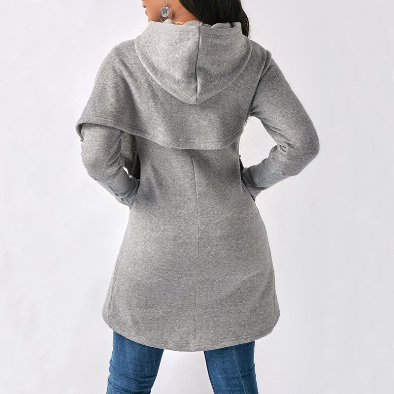 Sudadera con capucha de manga larga con dobladillo irregular y color liso informal para mujer