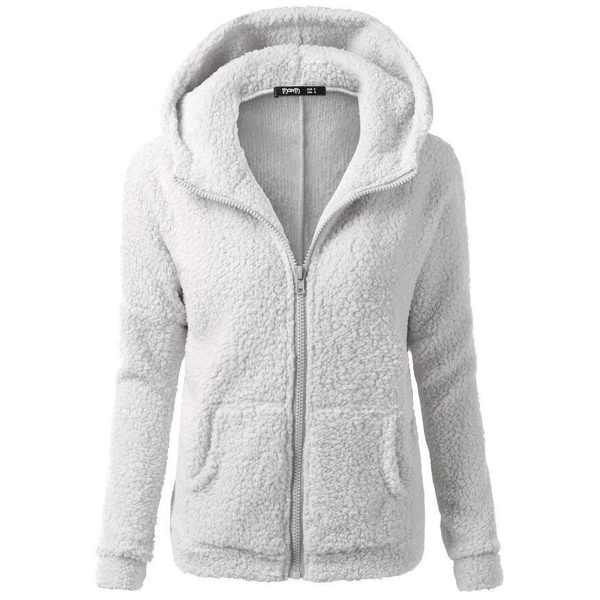 Sudadera con capucha de felpa con bolsillo de color liso para mujer, informal, de invierno