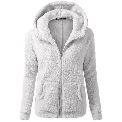 Sudadera con capucha de felpa con bolsillo de color liso para mujer, informal, de invierno