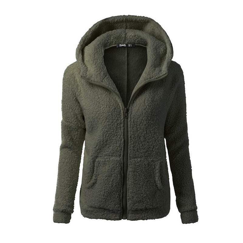 Sudadera con capucha de felpa con bolsillo de color liso para mujer, informal, de invierno