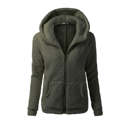 Sudadera con capucha de felpa con bolsillo de color liso para mujer, informal, de invierno