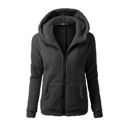 Sudadera con capucha de felpa con bolsillo de color liso para mujer, informal, de invierno