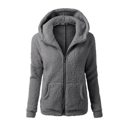 Sudadera con capucha de felpa con bolsillo de color liso para mujer, informal, de invierno