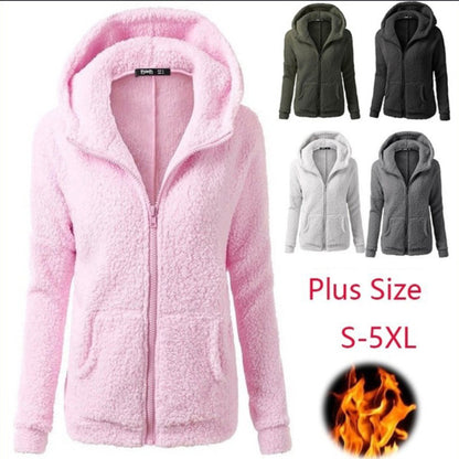 Sudadera con capucha de felpa con bolsillo de color liso para mujer, informal, de invierno