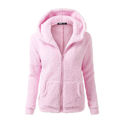 Sudadera con capucha de felpa con bolsillo de color liso para mujer, informal, de invierno