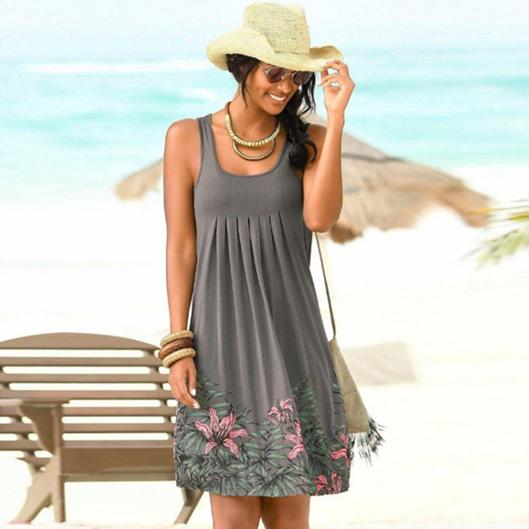 Casual Summer Vacation Floral Print Sleeveless U Neck Dress