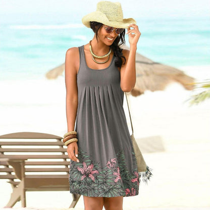 Casual Summer Vacation Floral Print Sleeveless U Neck Dress