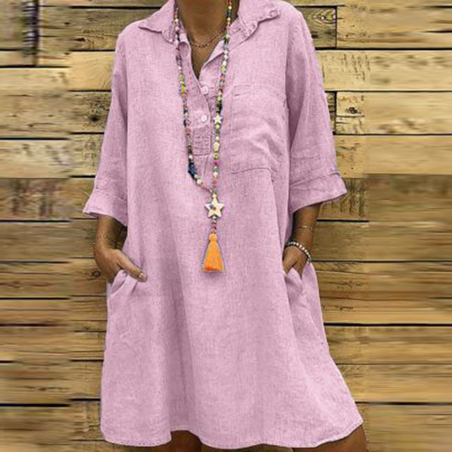 Vestido holgado informal de color liso con solapa para mujer, talla grande, otoño e invierno