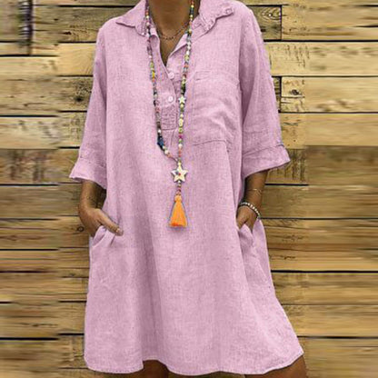 Vestido holgado informal de color liso con solapa para mujer, talla grande, otoño e invierno
