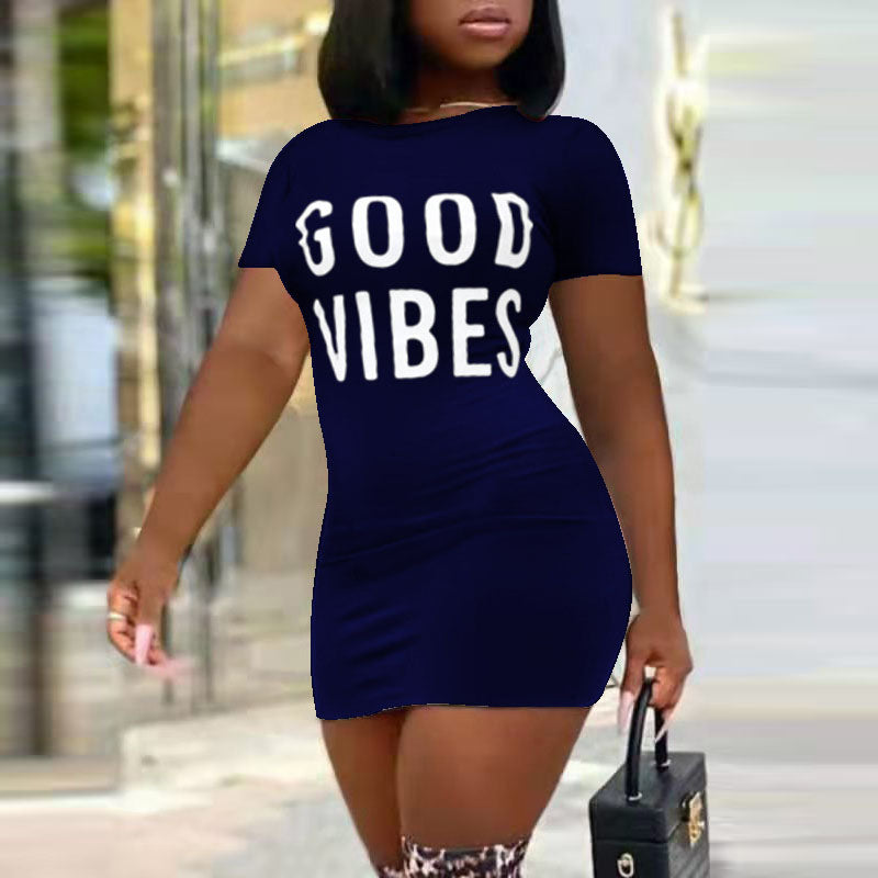 Summer Women Casual Sexy Letters Round Neck Letter Print Dress