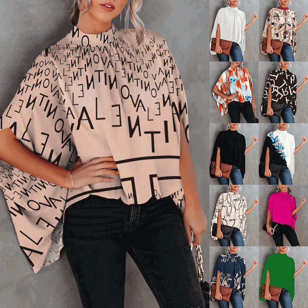 Blusa elegante informal holgada con mangas murciélago y cuello redondo para mujer, ideal para oficina y verano