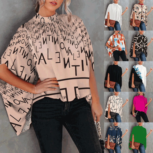 Blusa elegante informal holgada con mangas murciélago y cuello redondo para mujer, ideal para oficina y verano