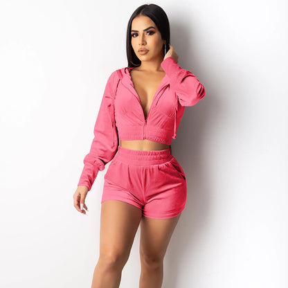 Conjunto informal de dos piezas de terciopelo con top corto y pantalón para mujer, tallas S-XL