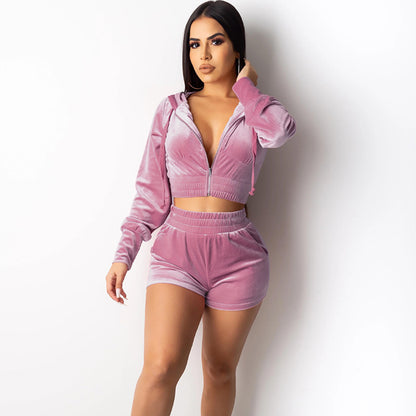 Conjunto informal de dos piezas de terciopelo con top corto y pantalón para mujer, tallas S-XL