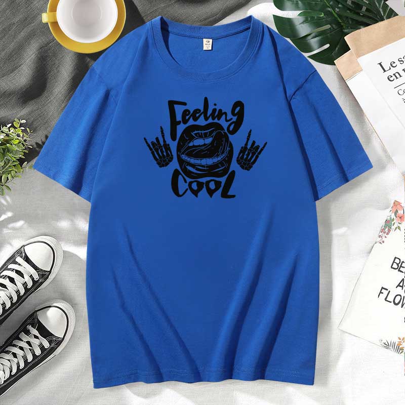 Women Casual Lips Print Cotton Plus Size Short Sleeve T-Shirt