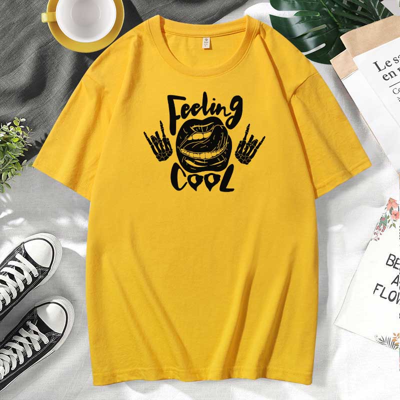 Women Casual Lips Print Cotton Plus Size Short Sleeve T-Shirt