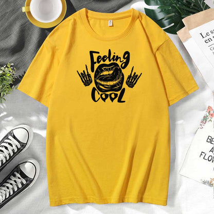 Women Casual Lips Print Cotton Plus Size Short Sleeve T-Shirt