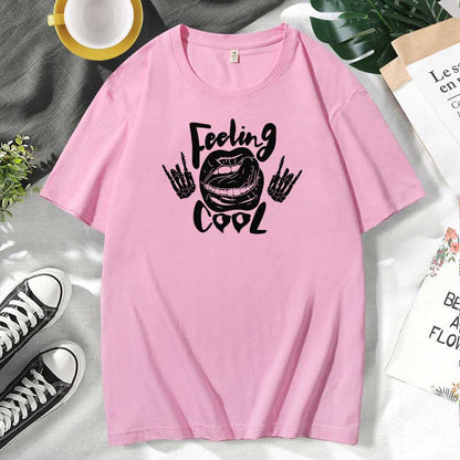 Women Casual Lips Print Cotton Plus Size Short Sleeve T-Shirt