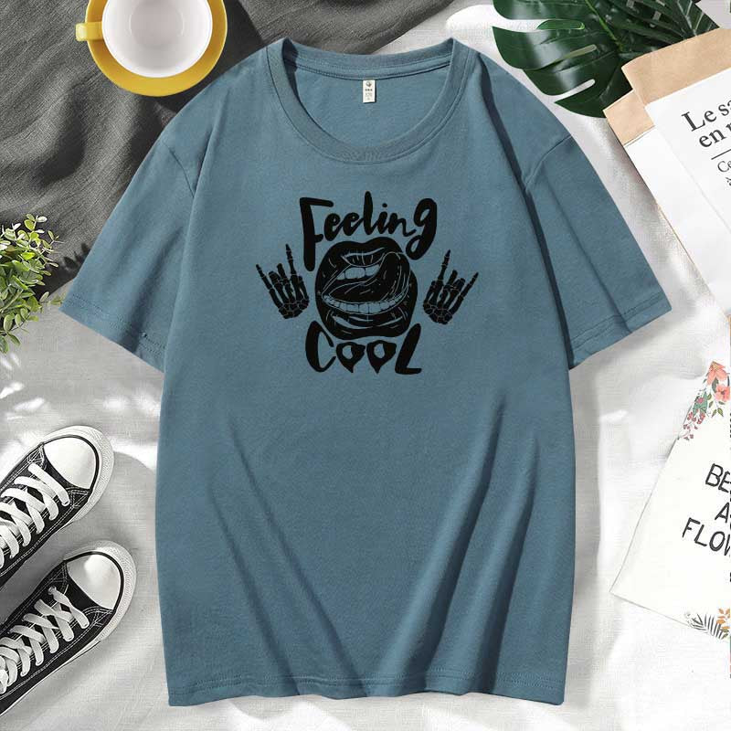 Women Casual Lips Print Cotton Plus Size Short Sleeve T-Shirt